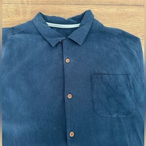 Tommy‎ Bahama 100% Silk Navy Short Sleeve Button Up Shirt Size XL